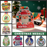 Médaille de course personnalisée en alliage de zinc, avec relief 3D et impression UV, pour Noël, mascotte du Père Noël, course virtuelle, récompense de réussite
