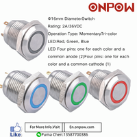 Nouveau tricolore LED ONPOW CE,ROHS 16mm GQ16-KF-11ZE/RGB/12 V/S RGB LED 1NO anneau illuminé interrupteur à bouton-poussoir en acier inoxydable