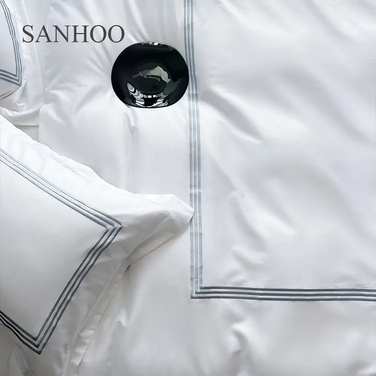 Shanoo - Lençóis luxuosos de linho para hotel 5 estrelas, fronha de algodão e cetim, conjunto de 4 peças para dormir, fronha de edredom