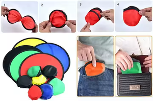 Custom Printed Soft Flying Disc Round Hand Folding Fan With Pouch Foldable Flying Disc Customized Logo with <b>Pocket</b> - Product Image 6