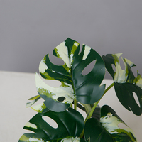 Tanaman Bonsai Monstera Tinggi 21CM Dekorasi Dalam Ruangan Tanaman Buatan Daun Putih dan Hijau