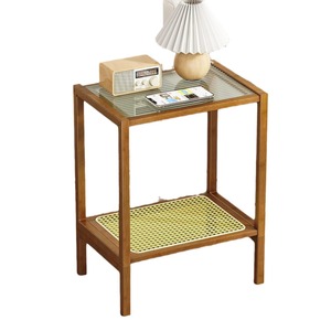Japanese-style rattan <b>side</b> <b>table</b>, <b>glass</b> coffee <b>table</b>, bedside <b>table</b>, creative corner <b>table</b>, multi-functional custom shelf - Product Image 5