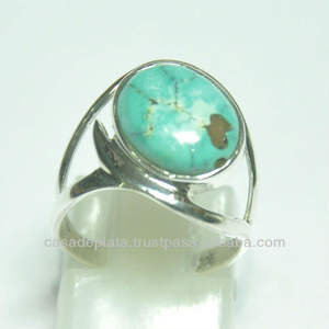 Bague en argent sterling 925 avec pierres précieuses turquoise Forme ronde Cadeau de mariage ou de fête à la mode Incrustation de réglage de lunette - Product Image 2