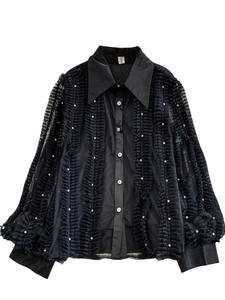 Camisa <span class=keywords><strong>de</strong></span> Mujer <span class=keywords><strong>de</strong></span> Invierno, Estilo Corte, con Mangas Campana, Cuello <span class=keywords><strong>Peter</strong></span> <span class=keywords><strong>Pan</strong></span>, Ajuste Holgado, Antiarrugas, con Costuras <span class=keywords><strong>de</strong></span> Gasa <span class=keywords><strong>de</strong></span> Alta Calidad - Product Image 5