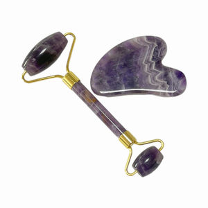 Juego de Jade Gua Sha de cuarzo rosa Natural de alta calidad, herramienta Facial de rodillo de Jade amatista para aplicación facial - Product Image 4