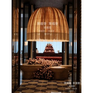 Wabi Sabi Style Chandelier Hand Woven Gold Round E27 Six Head For <b>Dining</b> Room Hotel Lobby Decoration - Product Image 1