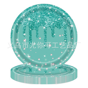 Ensemble de vaisselle jetable sur le thème du diamant vert, assiettes en papier, gobelets, serviettes, fournitures de fête, décoration d'anniversaire - Product Image 4