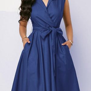 Vestido de Oficina Elegante de Verano para Mujer, Color Sólido Personalizado, Vestido Formal Profesional sin Mangas con Cinturón, Vestidos de Trabajo de Línea A - Product Image 5