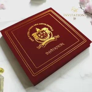 Özel şarap kırmızı tema ile ciltli kutu bronzlaşmaya baskı akrilik düğün davetiyeleri teşekkür kart iş için