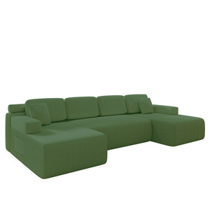 تصميم جديد لأريكة مضغوطة على شكل حرف L، أريكة سرير مضغوطة من قماش الكوردروي - Product Image 5