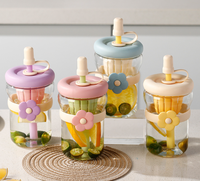 Gobelet en verre avec paille, motif floral mignon, esthétique élevée, durable, moderne, cadeau personnalisé pour tous