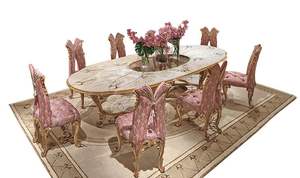 Set di Tavolo da Pranzo Rotondo Ovale in Legno di Lusso Europeo con 6 8 10 12 Sedie per Sala da Pranzo in Stile Francese, Arredamento per Villa e Casa - Product Image 6