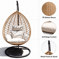 Fauteuil suspendu moderne en forme de goutte d'eau pour patio, chaise œuf d'extérieur avec coussin, siège balançoire en rotin PE pour salon et chambre
