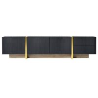 Meuble TV FANYIGE tendance de luxe, cannelé, 80 pouces, moderne, durable, avec tiroirs de rangement grande capacité, console multimédia, pieds en bois grainé doré