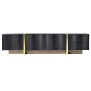 Meuble TV FANYIGE tendance de luxe, cannelé, 80 pouces, moderne, durable, avec tiroirs de rangement <span class=keywords><strong>grande</strong></span> capacité, <span class=keywords><strong>console</strong></span> multimédia, pieds <span class=keywords><strong>en</strong></span> <span class=keywords><strong>bois</strong></span> grainé doré - Product Image 1