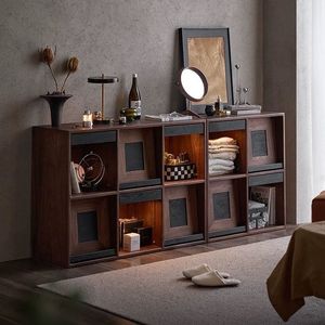 <b>Solid</b> <b>Wood</b> <b>Bookcase</b> Grid Design 110x40x80 Living Room Storage Cabinet Display Shelf Unit - Product Image 1
