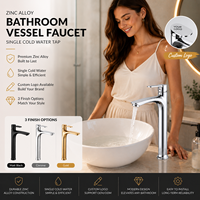 Robinet de lavabo sur colonne en alliage de zinc à bec haut, eau froide, corps haut, finition chrome poli, style traditionnel, pour lavabo à poser en céramique