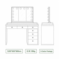 Table de maquillage avec miroir et lumière LED, style chinois, pour chambre à coucher, avec armoire et seau