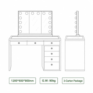 Table de maquillage avec miroir et lumière <span class=keywords><strong>LED</strong></span>, style chinois, pour chambre à coucher, avec armoire et seau - Product Image 6