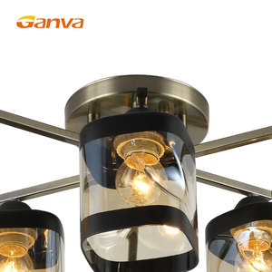 GANVA-lámpara <span class=keywords><strong>de</strong></span> <span class=keywords><strong>techo</strong></span> cuadrada moderna para decoración del hogar, Bombilla múltiple montada en superficie <span class=keywords><strong>de</strong></span> vidrio E27 Vintage - Product Image 5
