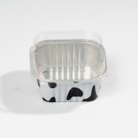 Haute Qualité 150ml Carré Cupcake Tinfoil Pan Coloré Alimentaire Feuille Conteneur PP En Plastique Pet Couvercle À Emporter Caractéristique Feuille D'aluminium