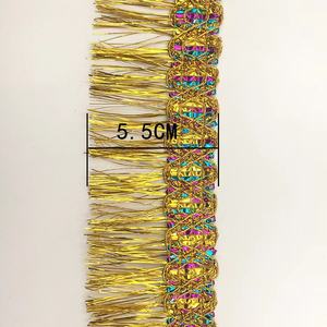 Aksesoris pakaian desain baru Bullion pinggiran grosir emas pemangkasan 5.5CM rumbai <span class=keywords><strong>Lurex</strong></span> pinggiran renda - Product Image 2