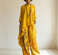 Ensemble deux pièces décontracté pour femme : haut ample à col bateau et manches 3/4 à ourlet irrégulier, imprimé floral, et pantalon large – Idéal pour les vacances et le quotidien