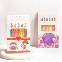 Ensemble de bougies d'anniversaire en spirale de cristal colorées, décorations de gâteau rayées multicolores dans une boîte vitrée pour les fournitures de fête d'anniversaire