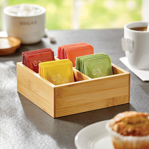 Bamboo Desktop Storage <b>Box</b> With Compartments Wooden Organizer For <b>Tea</b> Bags Office Supplies 18L Rectangle Standing Type - Product Image 4