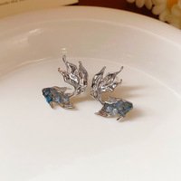 Anting Tusuk Wanita Vintage Biru Cyan Motif Bunga Retro Tetesan Minyak Tembaga Batu Alam Imitasi Mutiara Pesta Kelas Atas Buatan Pabrik