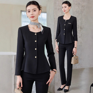 Women's Professional Suit <b>Set</b> Long Sleeve Polyester Anti-Wrinkle Workwear For Office Beauty Salon Hotel Front <b>Desk</b> - Product Image 1