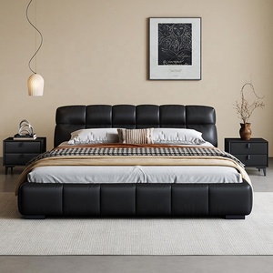 Lit double Zayshine en cuir noir de luxe minimaliste italien, grand format 1,8 mètre, avec rangement intégré et rembourrage doux pour chambre principale - Product Image 2