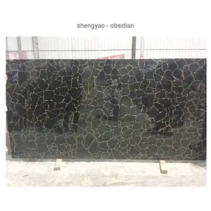 Hitam Obsidian Armenia Batu Permata Slab Dekorasi Dinding Panel