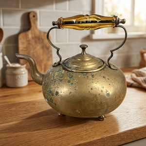 Tetera de latón vintage con tapa y asa metálica - Product Image 3