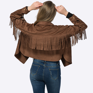 Fabricant de veste utilitaire pour femmes Custom Vintage Winter Suede Fringe Crop Varsity Ladies - Product Image 2