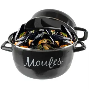 OEM professional factory manufacturer black enamel cast iron seafood mussels deep pot for restaurant