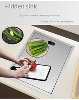 Évier de cuisine artisanal en acier inoxydable 304, mini, à cuve unique, avec robinet, surface brossée moderne et plaque de couverture dissimulée, pour comptoir de bar îlot