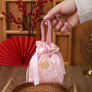 Sacs cadeaux chinois Xijiale avec cordon de serrage 14x9x4cm, pochettes à bonbons pour mariage, sacs en tissu portables avec poignée en ruban - Product Image 4