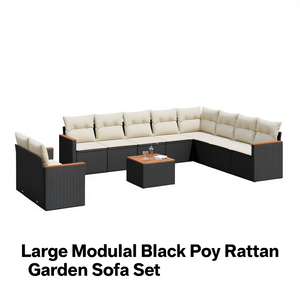 Grand ensemble de canapés de jardin modulaires en polyrotin noir, mobilier d'extérieur, design contemporain, résistant à l'eau - Product Image 1