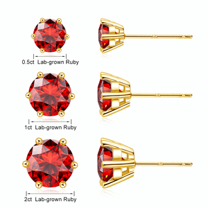 Bijoux fins en gros, <span class=keywords><strong>saphir</strong></span> synthétique, rubis, corindon, cadeau, <span class=keywords><strong>or</strong></span> 14 carats, style minimaliste, boucles <span class=keywords><strong>d</strong></span>'oreilles à 6 griffes pour hommes et femmes - Product Image 4