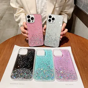 Mode chaude Bling ciel étoilé Protection de téléphone rose blanc couleurs coque de téléphone en TPU pour iPhone Samsung Xiaomi