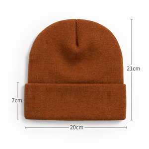 Bonnet d'hiver en acrylique tricoté à revers uni de couleur unie de haute qualité, personnalisable avec logo, unisexe, en gros - Product Image 5