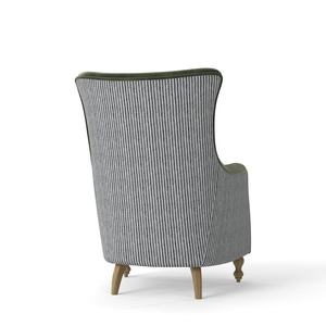 Dual Fabric Upholstered High Back <b>Wing</b> <b>Chair</b> - Luxury Velvet & Casual Striped Linen Accent <b>Chair</b> for Living Room - Product Image 3