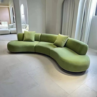 Luxuriöses Modernes Gebogenes Polstersofa mit Holzrahmen, Komfortabler C-förmiger Samt-Modulsofa mit 7 Sitzplätzen für Villen