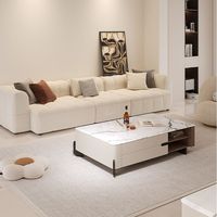 Ensemble table basse rectangulaire et table TV en bois avec plateau en marbre, design moderne et luxueux, pour salon et chambre, avec tiroirs, décoration unique.