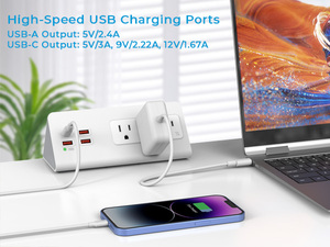 Multiprise de Bureau à Fixation Étau US avec USB C PD20W, Rallonge de 2 Mètres à Fiche <span class=keywords><strong>Plate</strong></span> pour Bord de Bureau - Product Image 6