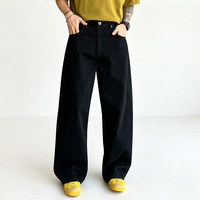 Nouvelle Tendance Américaine en Matière de Vêtements pour Hommes - Pantalon en Denim Noir Délavé, Coupe Droite et Ample, Style Polyvalent et Couleur Unie