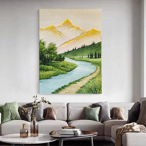 Peinture à l'huile peinte à la main, paysage de montagnes dorées, décoration murale, salon, chambre à coucher, toile, sans cadre, DVCW 526 - Product Image 2