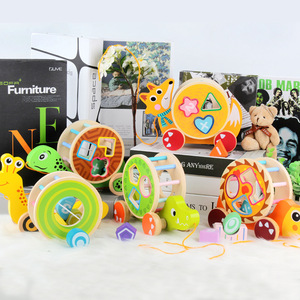 Los niños de forma de bloques de juguete de aprendizaje animales educativos arrastrando <span class=keywords><strong>coche</strong></span> de madera pequeño - Product Image 1