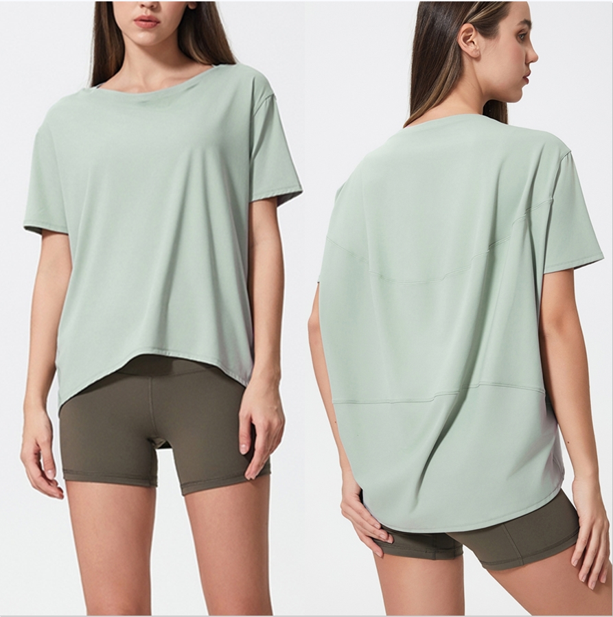Fast Shipping Women Summer Yoga Sports T Shirts Crew Neck Short Sleeve Casual Loosed Oversize Women's Running Gym T-shirt